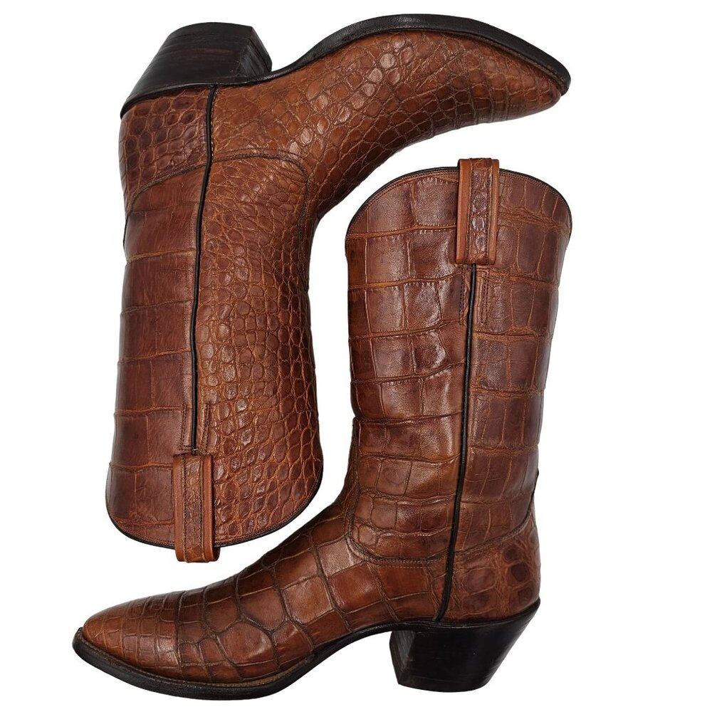 Vintage Rios of Mercedes Custom Full Alligator Brown Cowboy Boots Raymondville - Picture 2 of 16